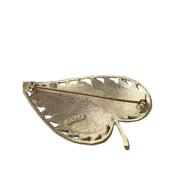 Signed BSK Goldtone Brooch Brushed Leaf Textured 2.1" Pin - Picture 12 of 16
